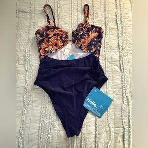 Cupshe Paisley and Navy One Piece Swimsuit